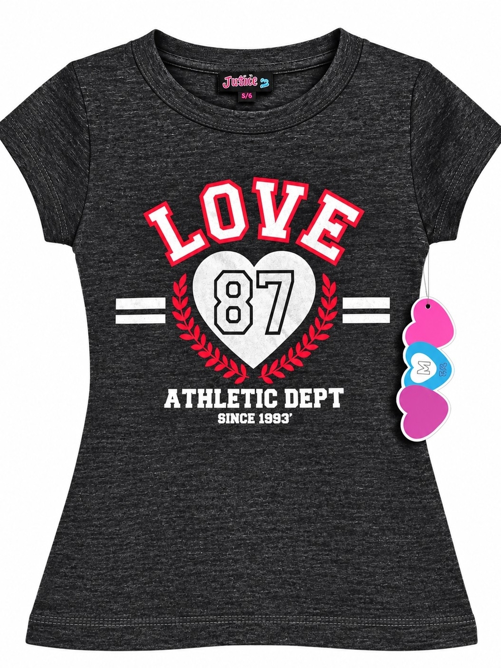 2 Cute Charcoal Tee with Red and White Graphic 'Love 87'
